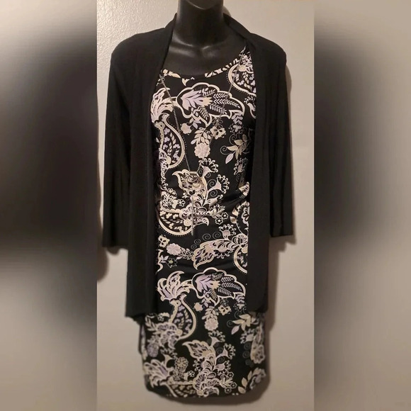 Tiffany & Grey Dress/Jacket 1 Piece Combo Black/White Large W/ Necklace Attached - Picture 1 of 7